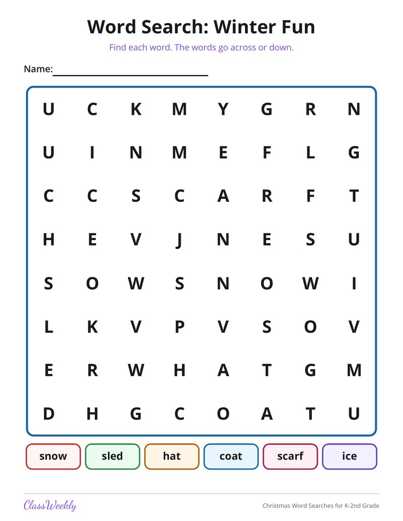 Christmas Word Searches for K-2nd Grade - Page 4