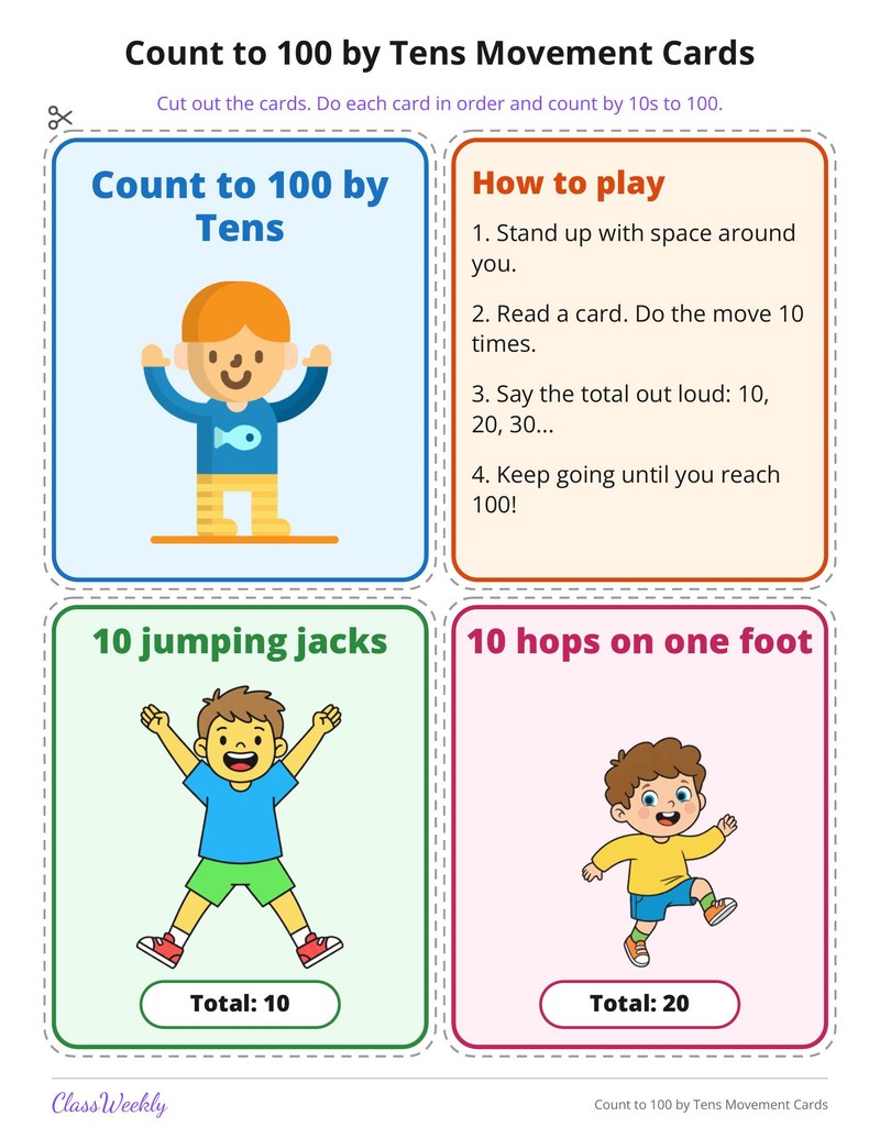 Count to 100 by Tens Movement Cards - Page 2