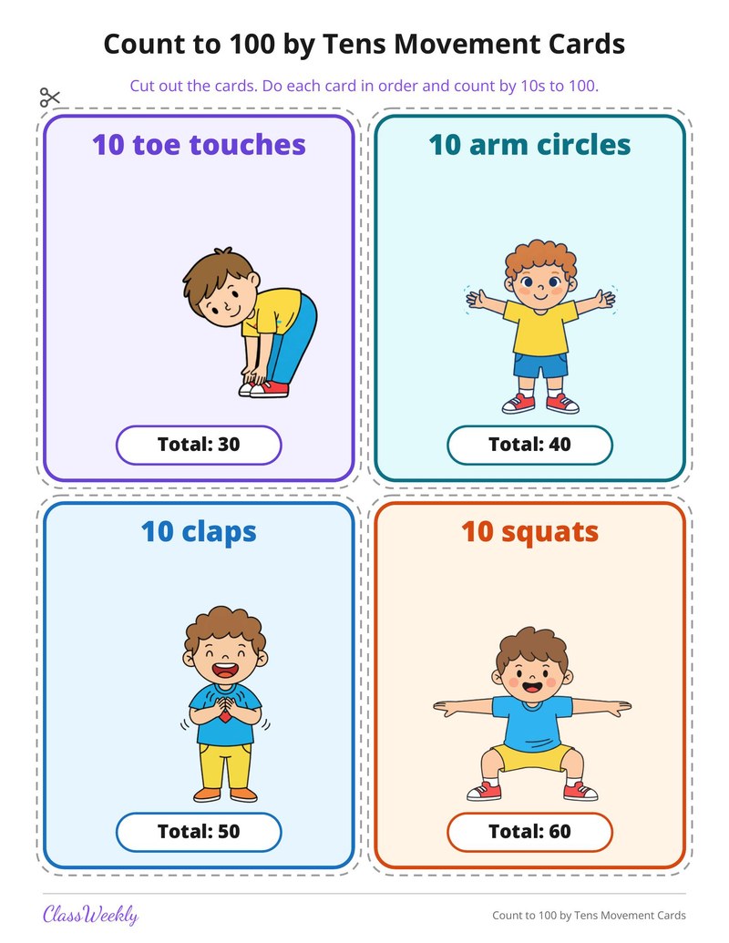 Count to 100 by Tens Movement Cards - Page 3