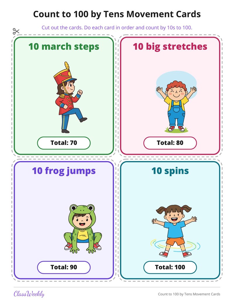 Count to 100 by Tens Movement Cards - Page 4
