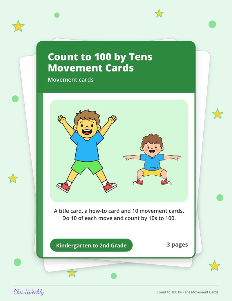 Count to 100 by Tens Movement Cards - Page 1