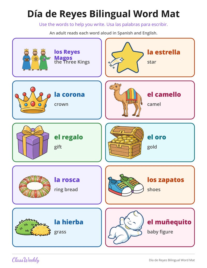 Día de Reyes Bilingual Word Mat