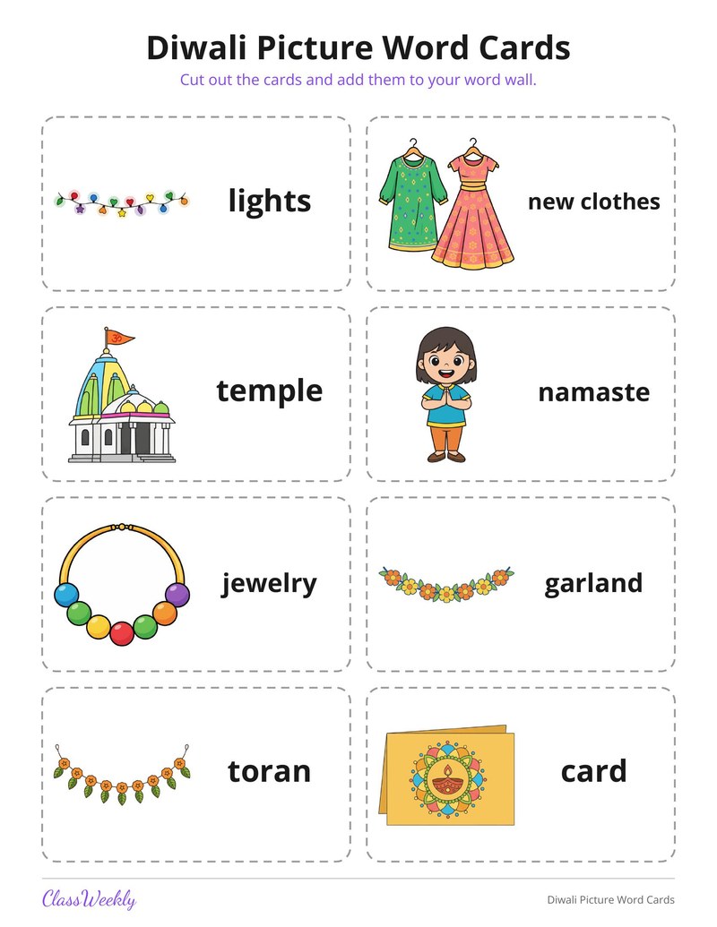 Diwali Picture Word Cards