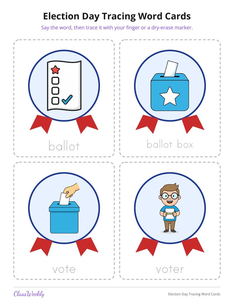 Election Day Tracing Word Cards