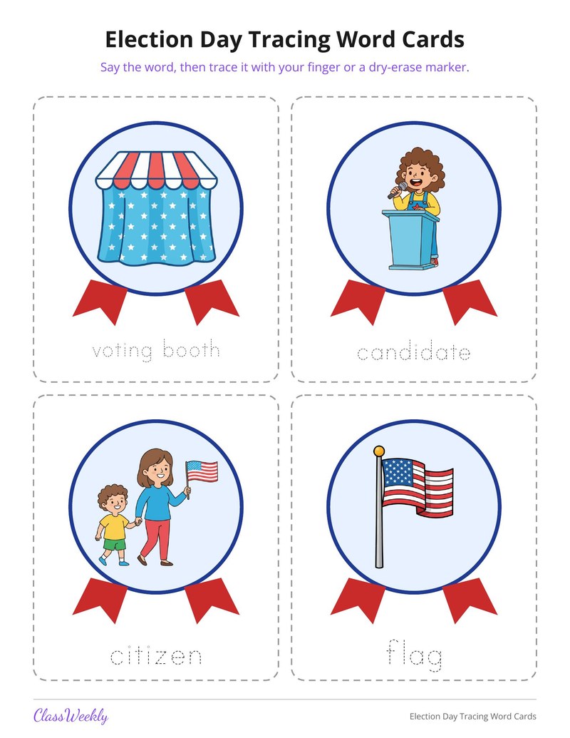 Election Day Tracing Word Cards