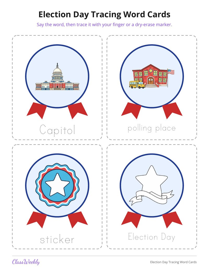 Election Day Tracing Word Cards