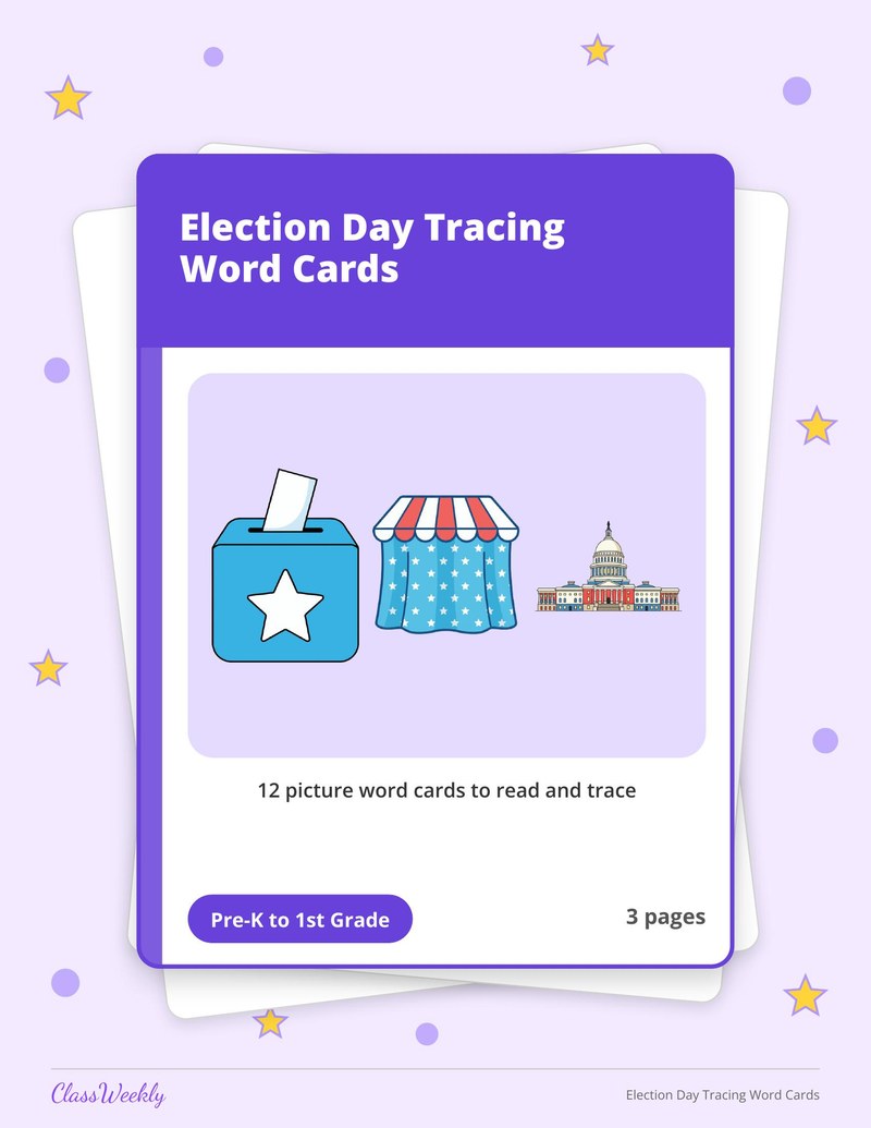 Election Day Tracing Word Cards - Page 1