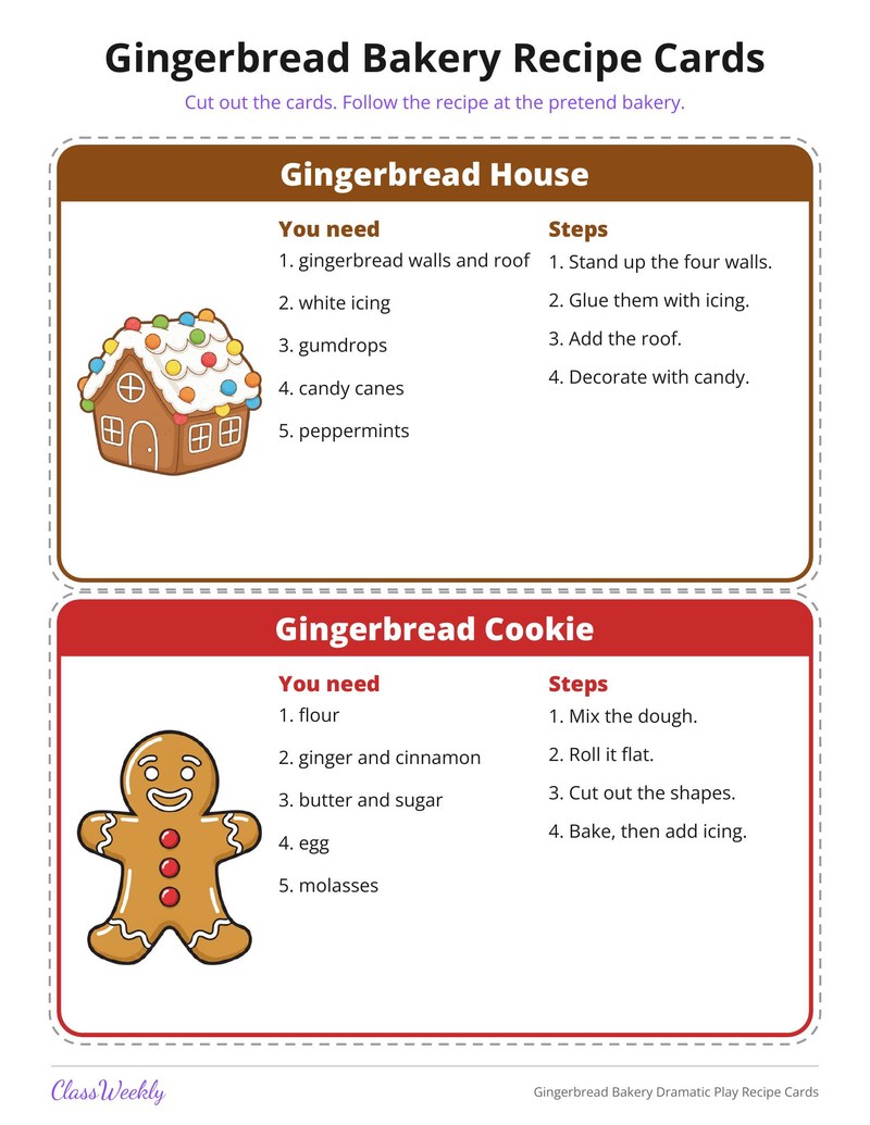 Gingerbread Bakery Dramatic Play Recipe Cards - Page 2