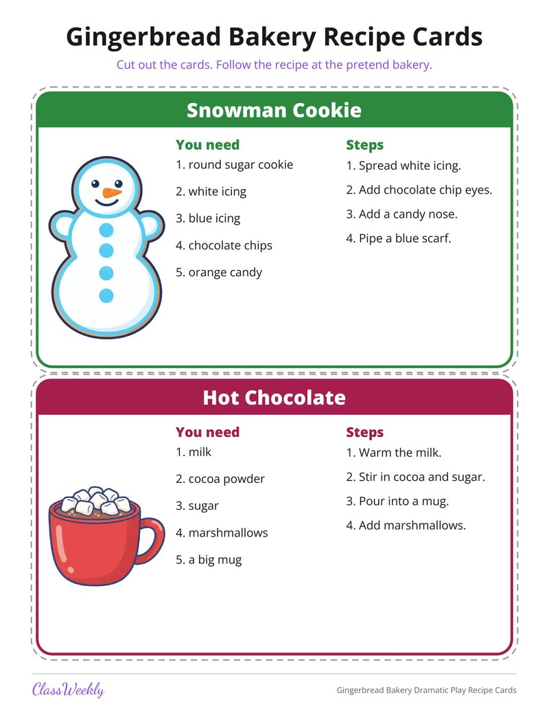 Gingerbread Bakery Dramatic Play Recipe Cards - Page 3