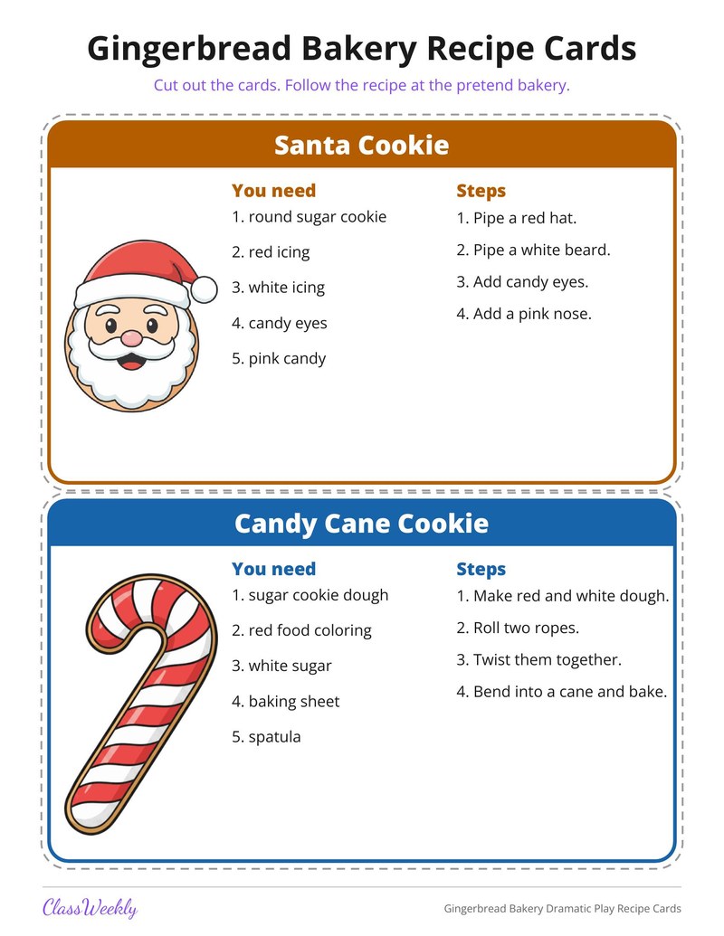Gingerbread Bakery Dramatic Play Recipe Cards - Page 4