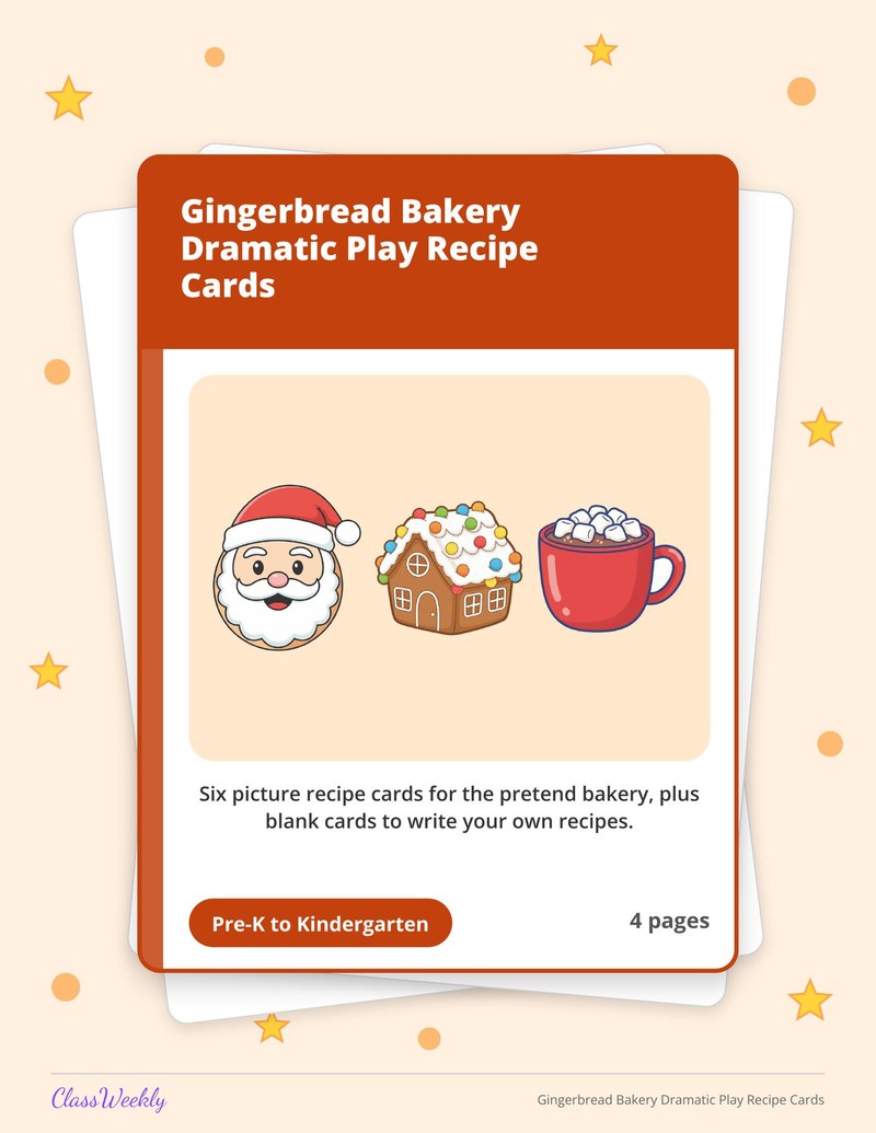 Gingerbread Bakery Dramatic Play Recipe Cards - Page 1