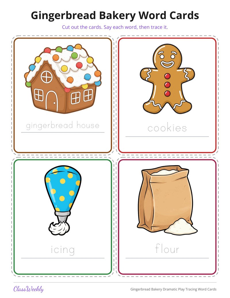 Gingerbread Bakery Dramatic Play Tracing Word Cards - Page 2