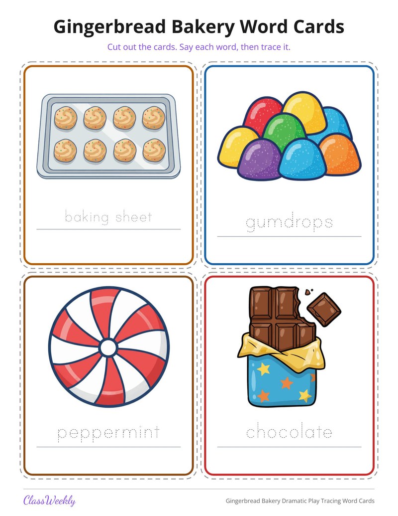 Gingerbread Bakery Dramatic Play Tracing Word Cards - Page 3
