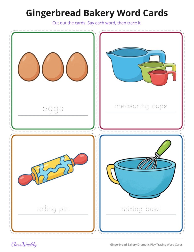 Gingerbread Bakery Dramatic Play Tracing Word Cards - Page 4