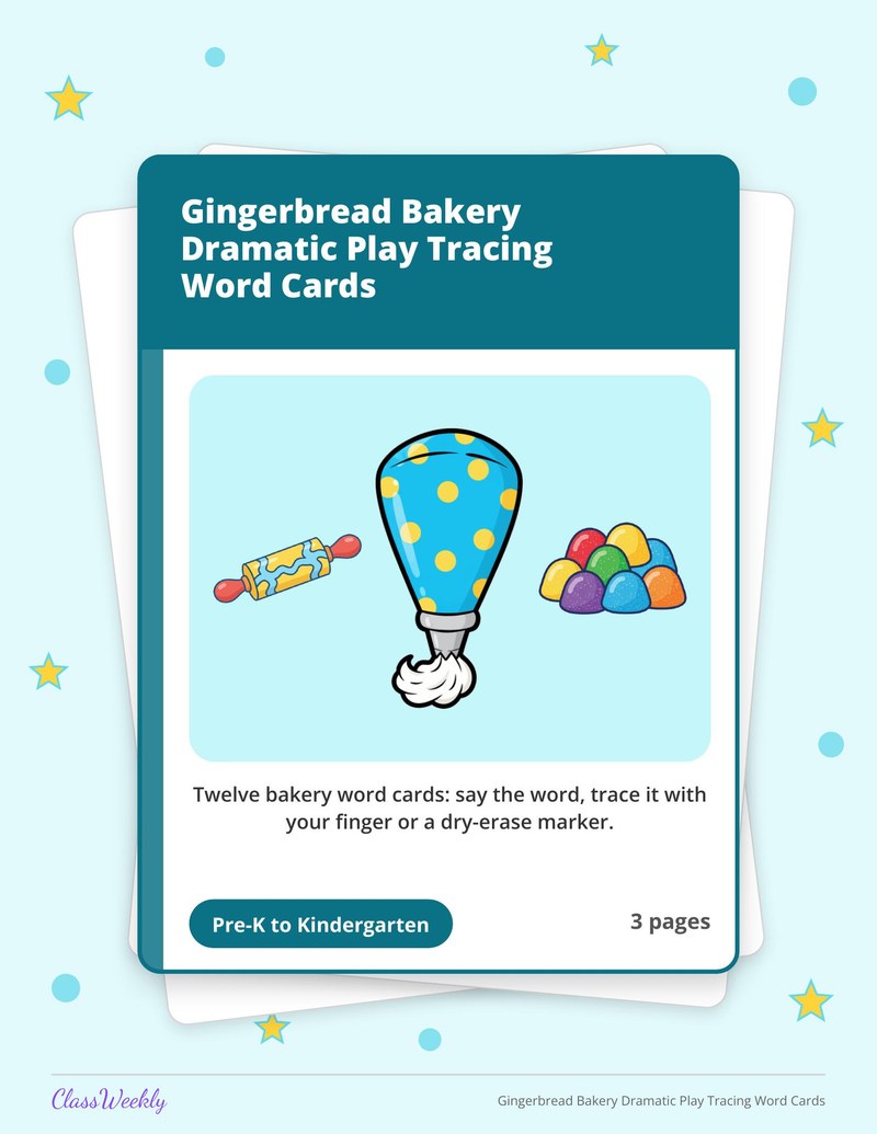 Gingerbread Bakery Dramatic Play Tracing Word Cards - Page 1