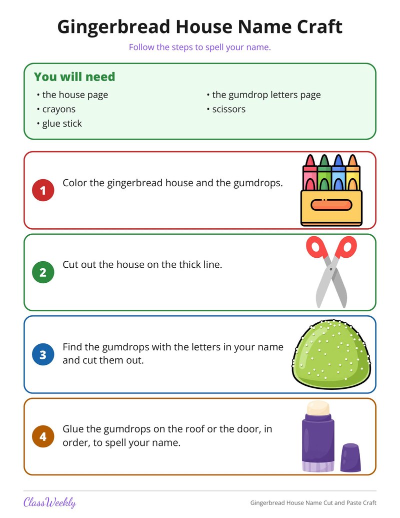 Gingerbread House Name Cut and Paste Craft - Page 2