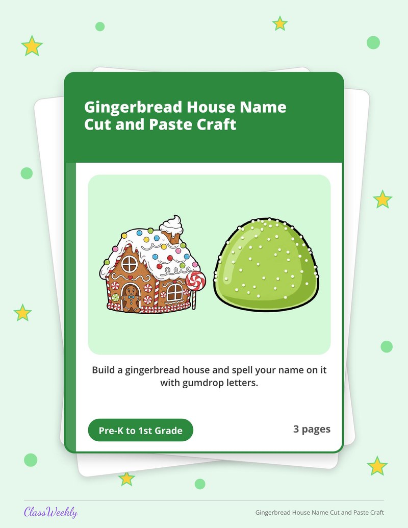 Gingerbread House Name Cut and Paste Craft - Page 1