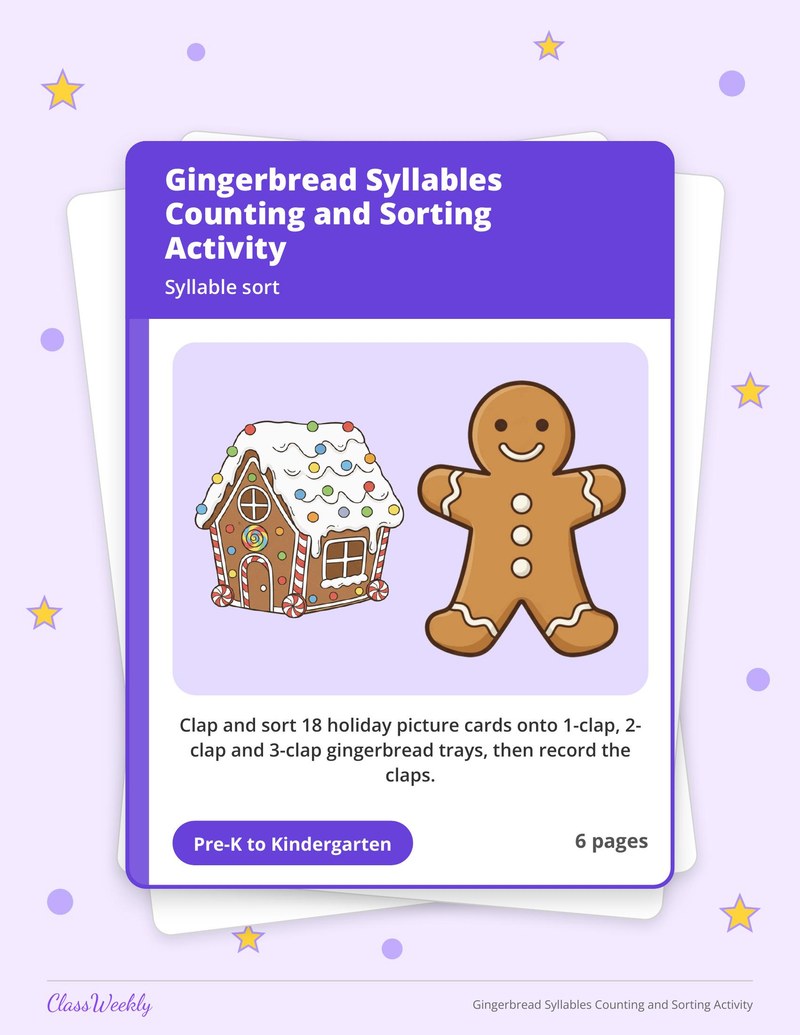 Gingerbread Syllables Counting and Sorting Activity - Page 1
