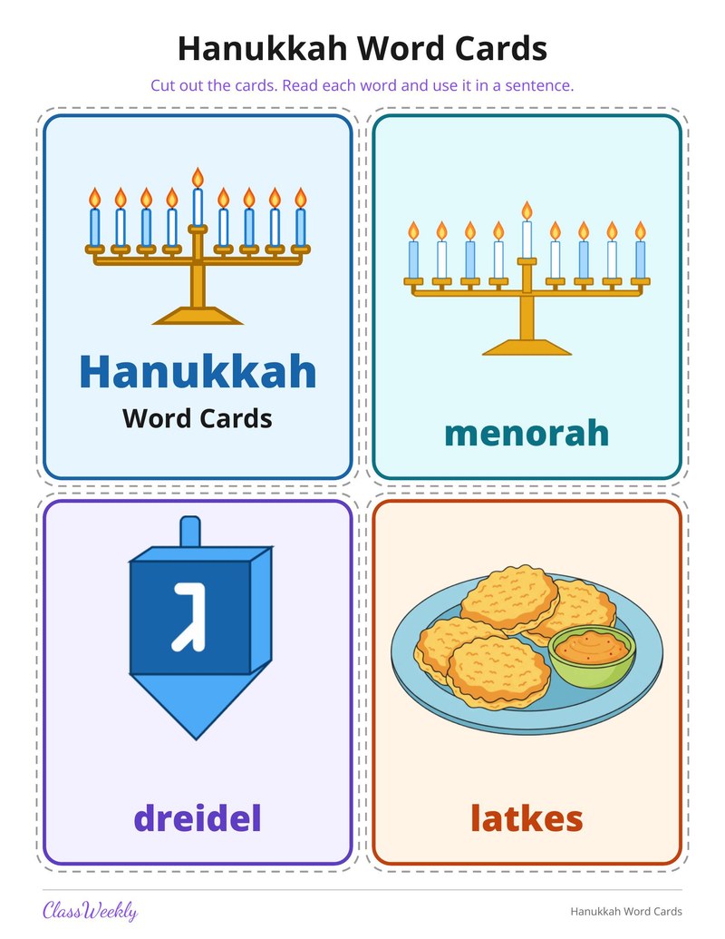 Hanukkah Word Cards - Page 2