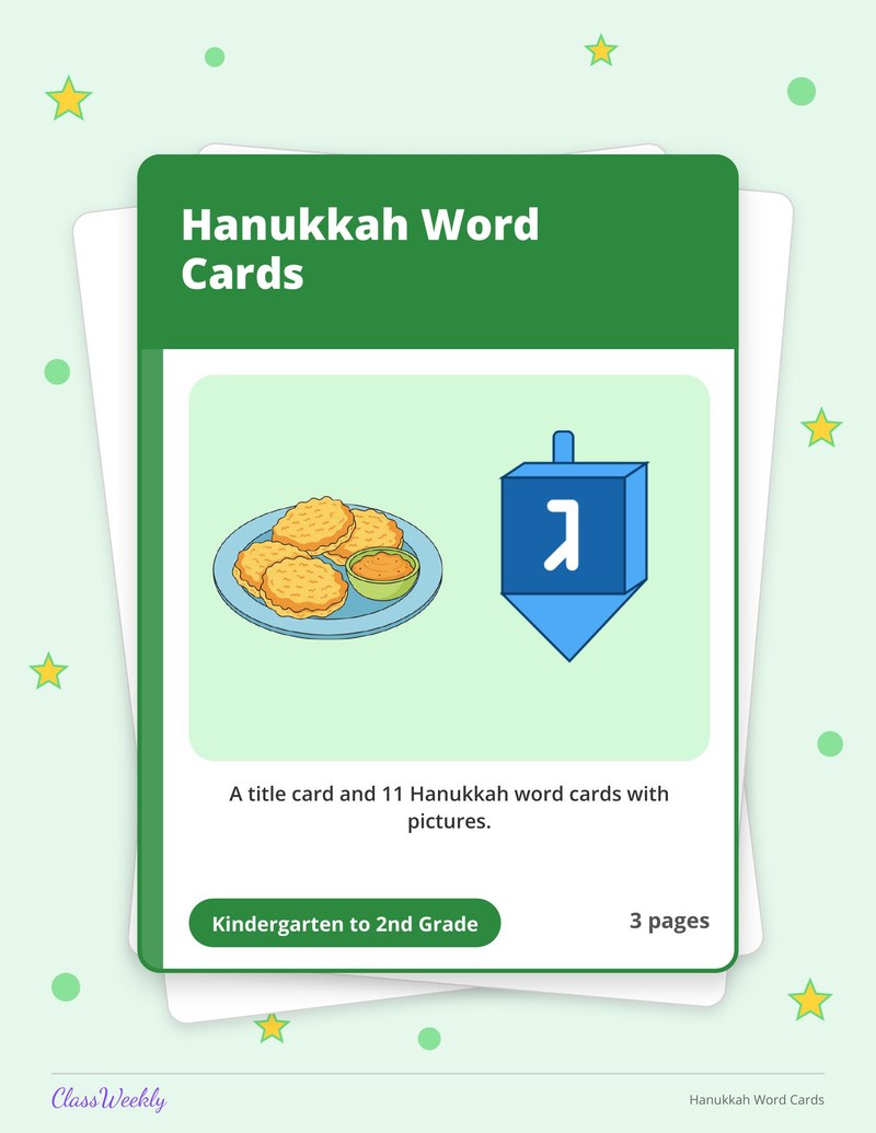 Hanukkah Word Cards - Page 1