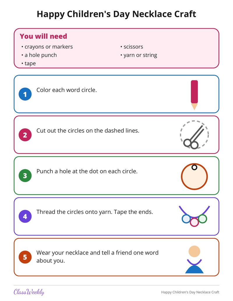 Happy Children's Day Necklace Craft - Page 1