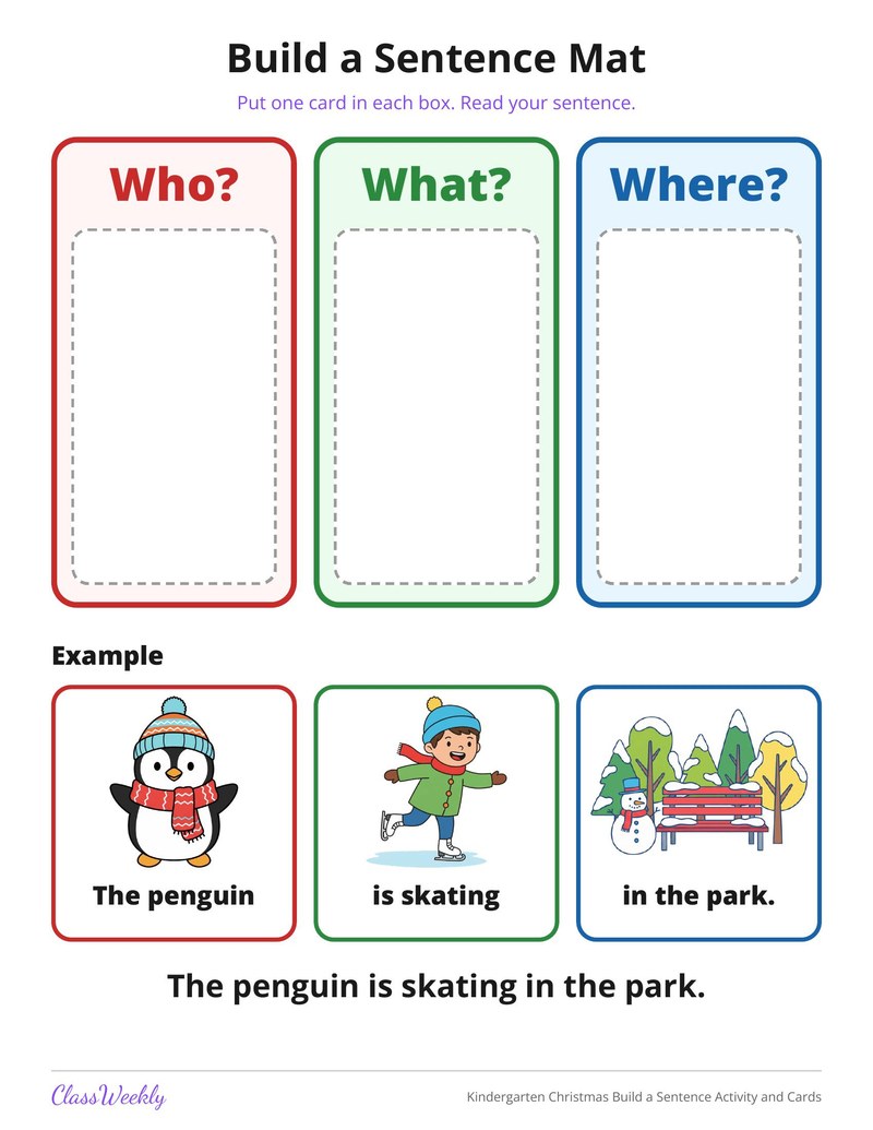 Kindergarten Christmas Build a Sentence Activity and Cards - Page 2