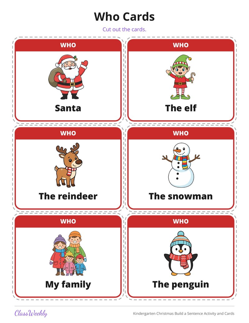Kindergarten Christmas Build a Sentence Activity and Cards - Page 3