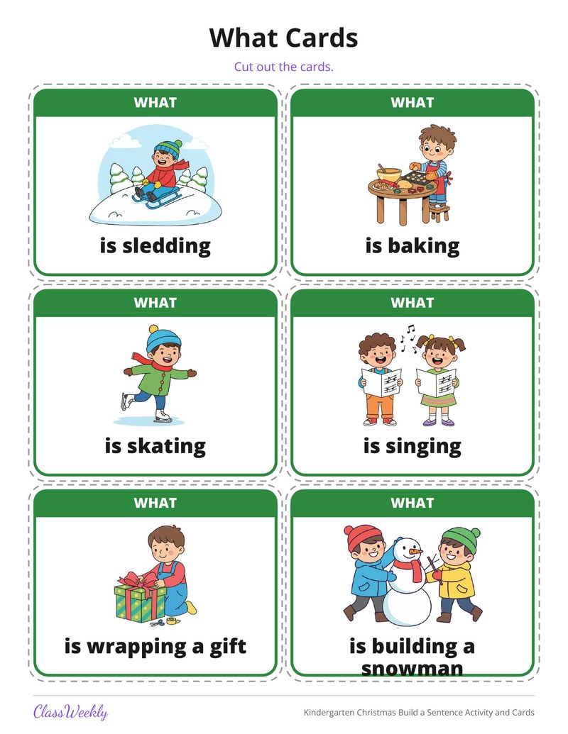Kindergarten Christmas Build a Sentence Activity and Cards - Page 4