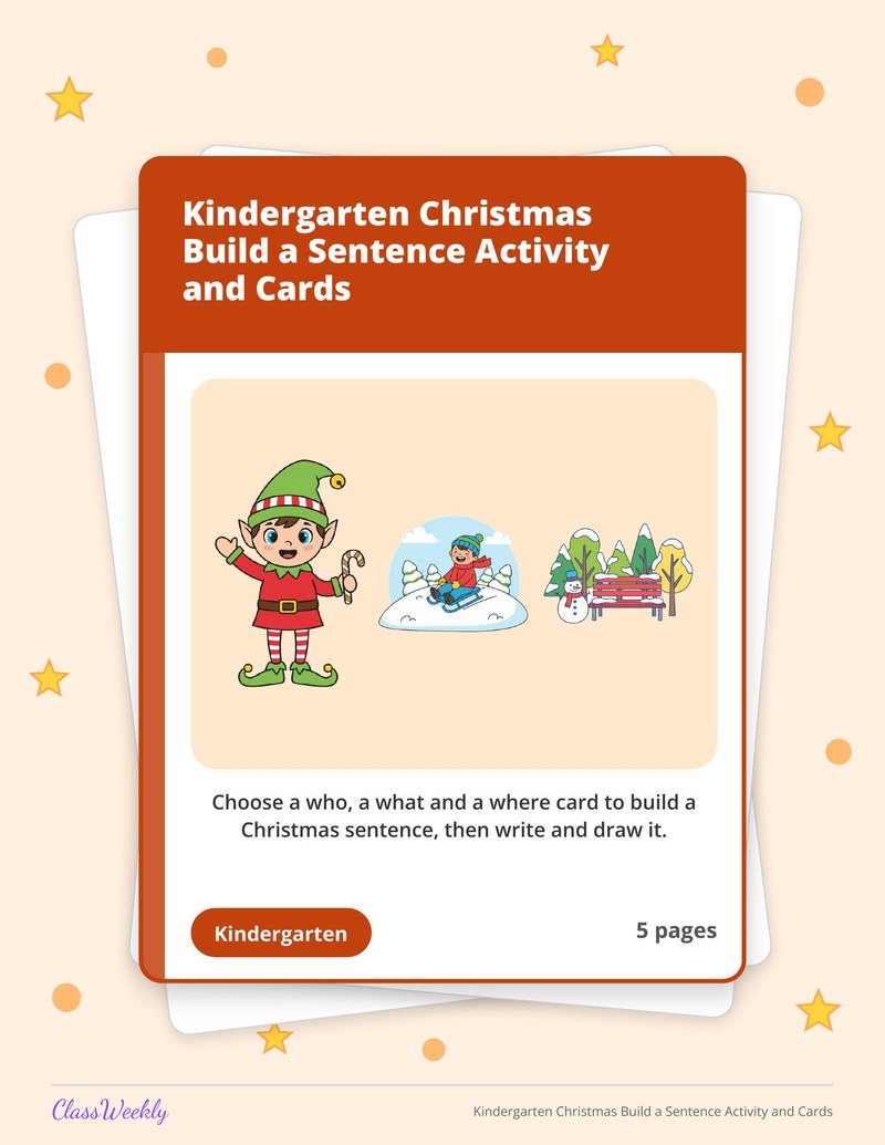Kindergarten Christmas Build a Sentence Activity and Cards - Page 1