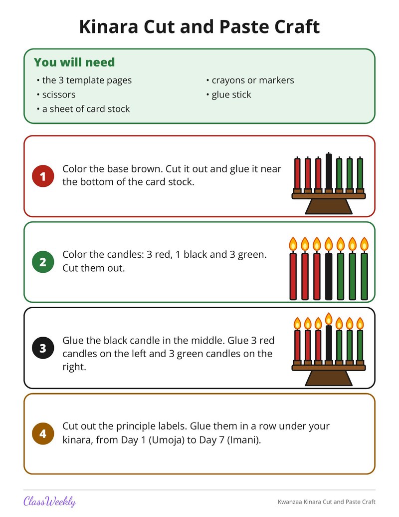 Kwanzaa Kinara Cut and Paste Craft - Page 2