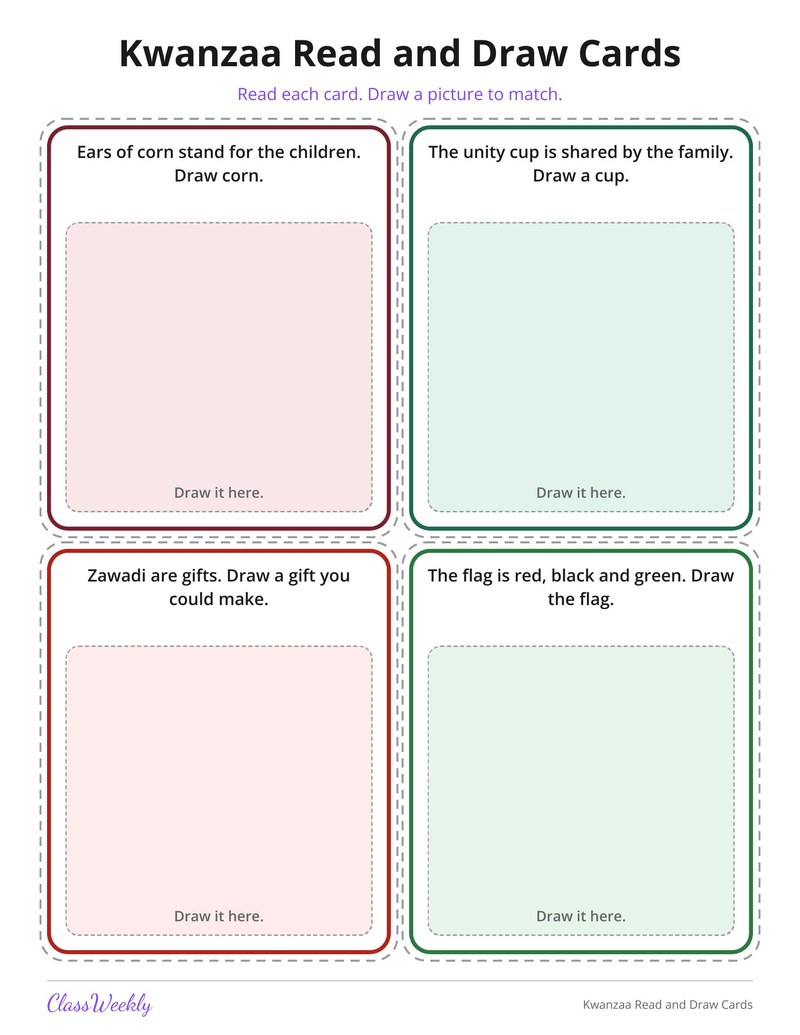 Kwanzaa Read and Draw Cards - Page 2