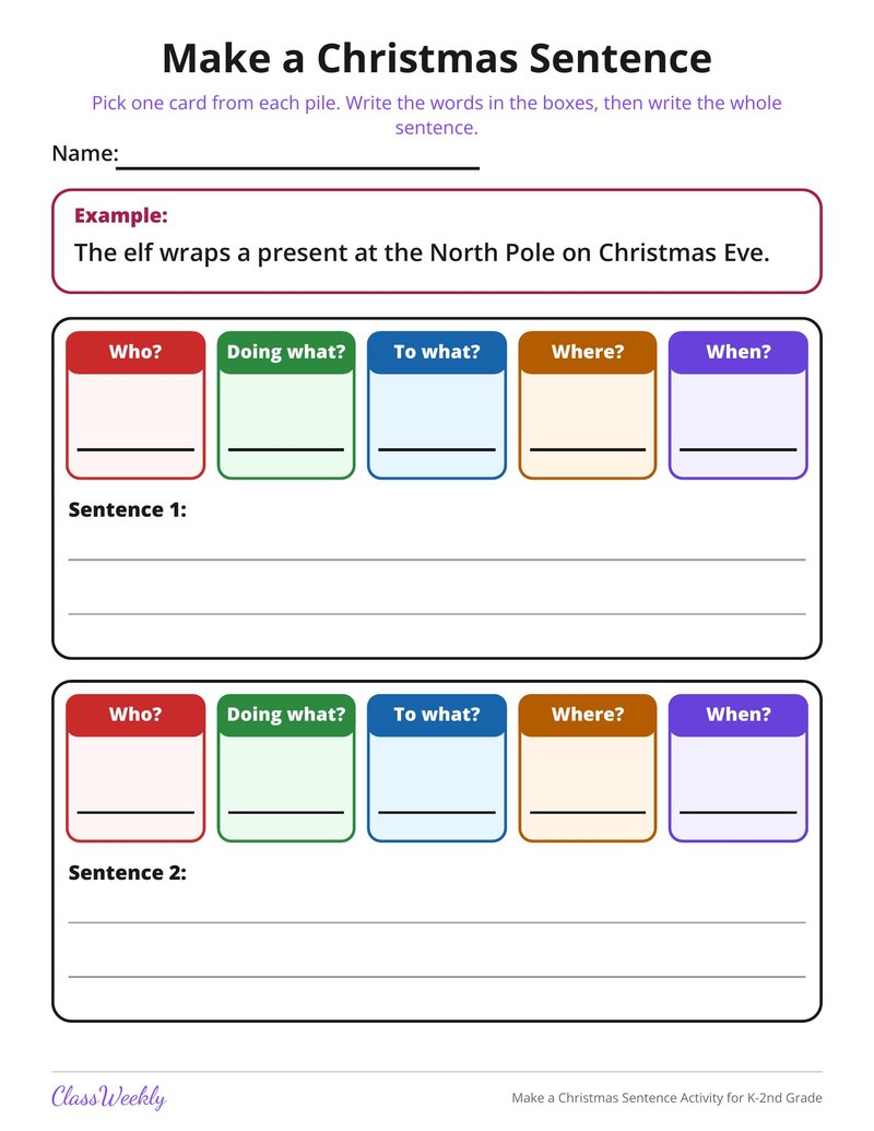 Make a Christmas Sentence Activity for K-2nd Grade - Page 2