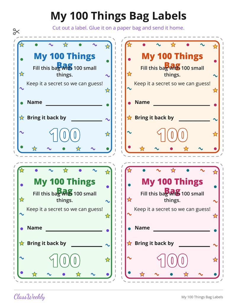 My 100 Things Bag Labels