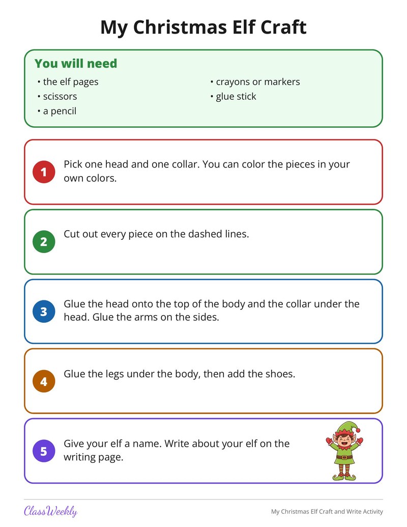My Christmas Elf Craft and Write Activity - Page 2