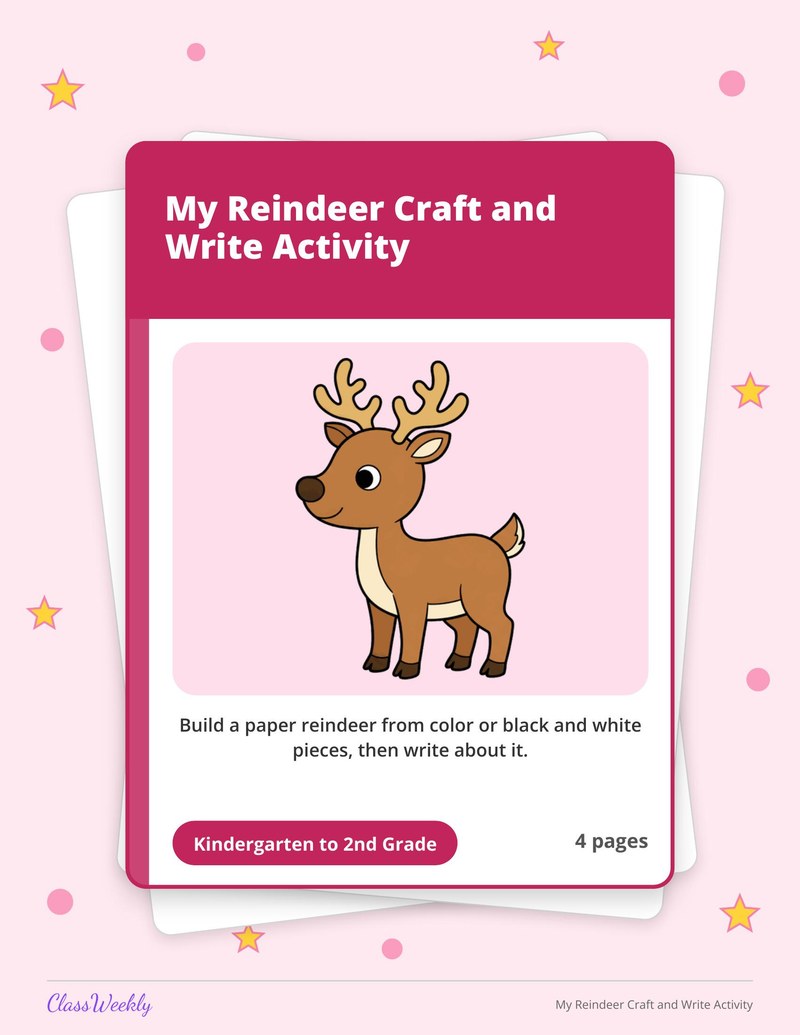 My Reindeer Craft and Write Activity - Page 1
