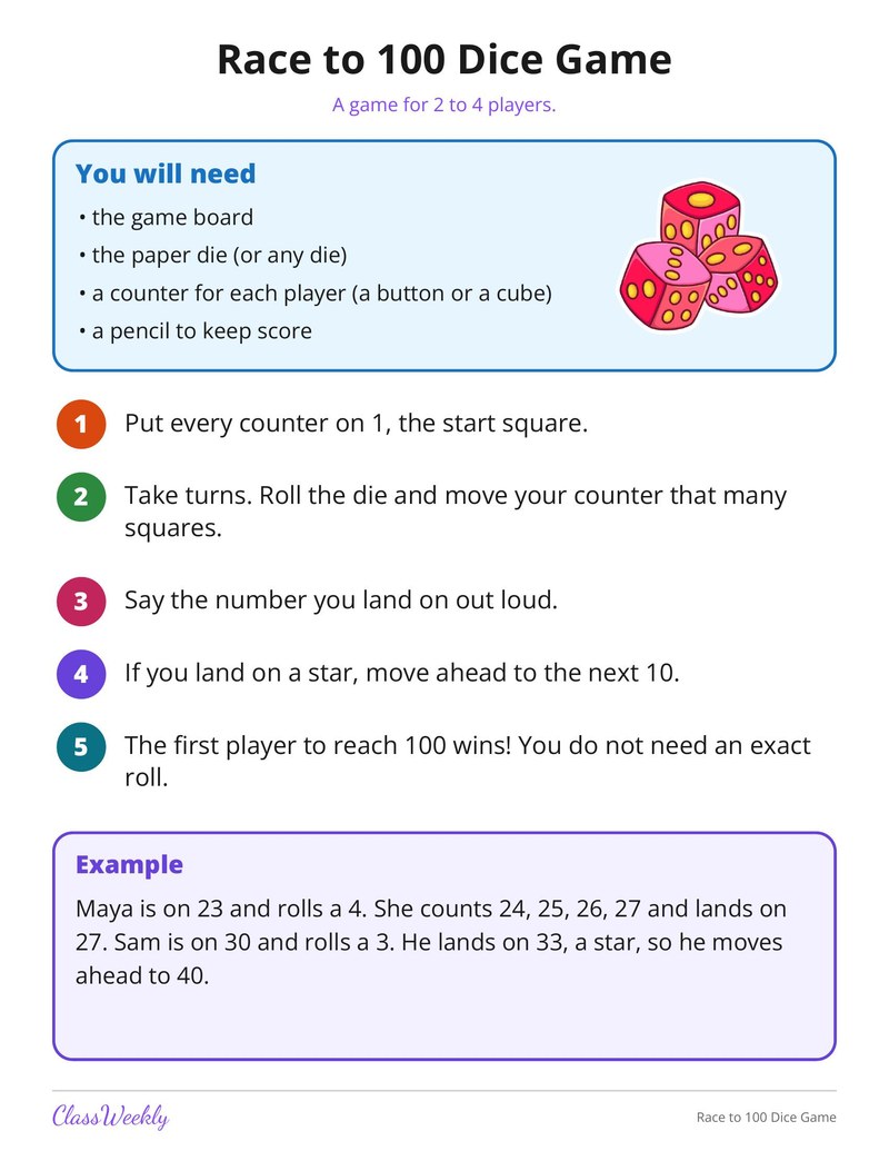 Race to 100 Dice Game - Page 2