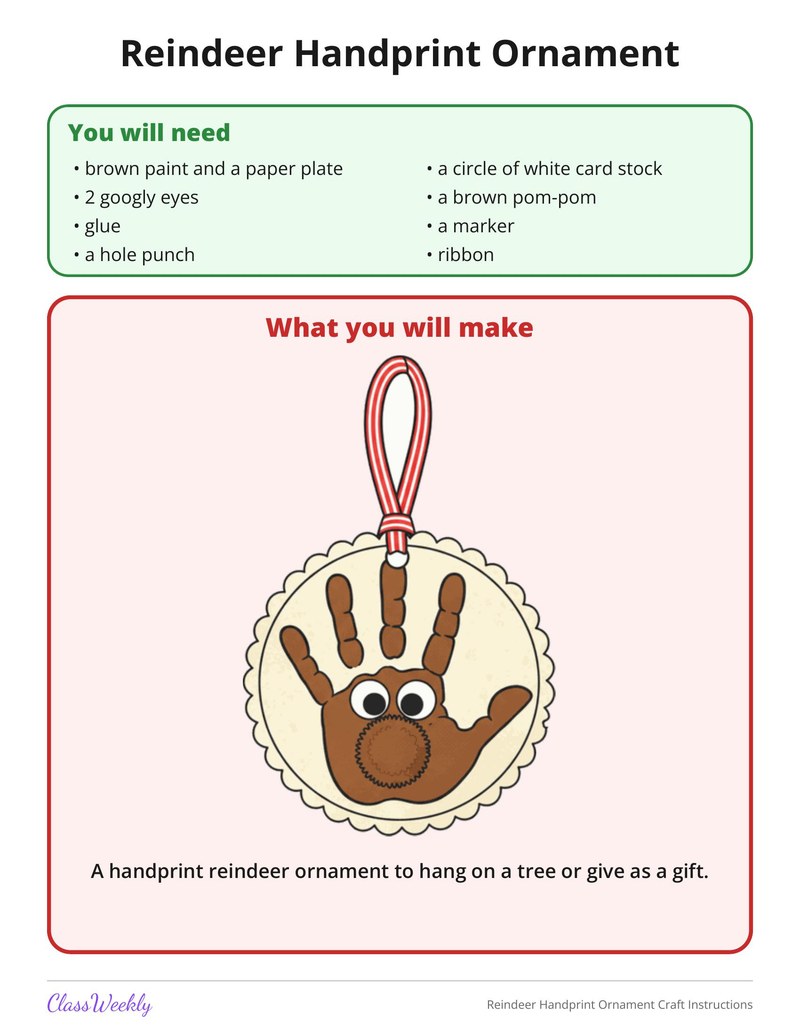 Reindeer Handprint Ornament Craft Instructions - Page 1