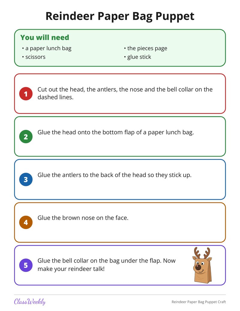 Reindeer Paper Bag Puppet Craft - Page 1