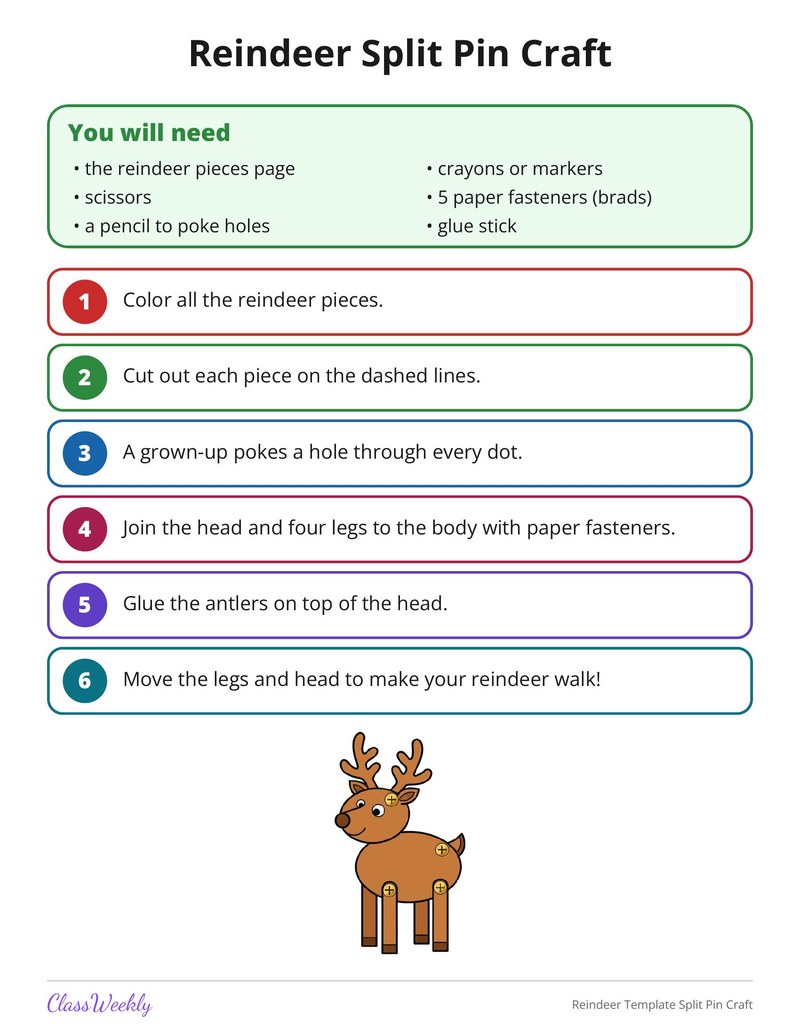 Reindeer Template Split Pin Craft - Page 1