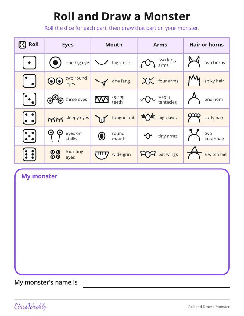 Roll and Draw a Halloween Monster