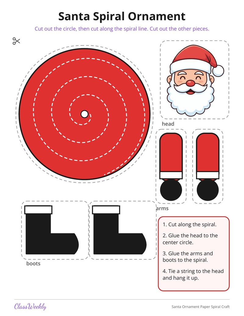 Santa Ornament Paper Spiral Craft - Page 1