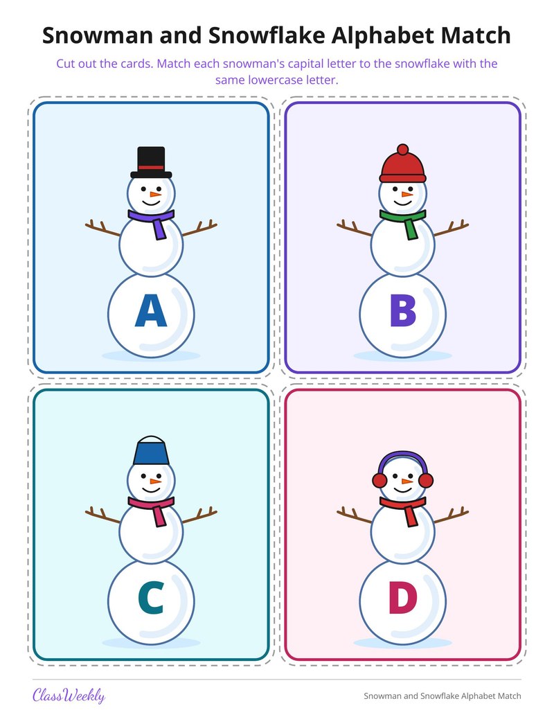 Snowman and Snowflake Alphabet Match - Page 2