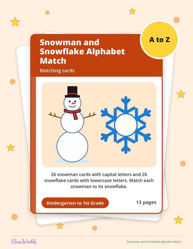 Snowman and Snowflake Alphabet Match - Page 1