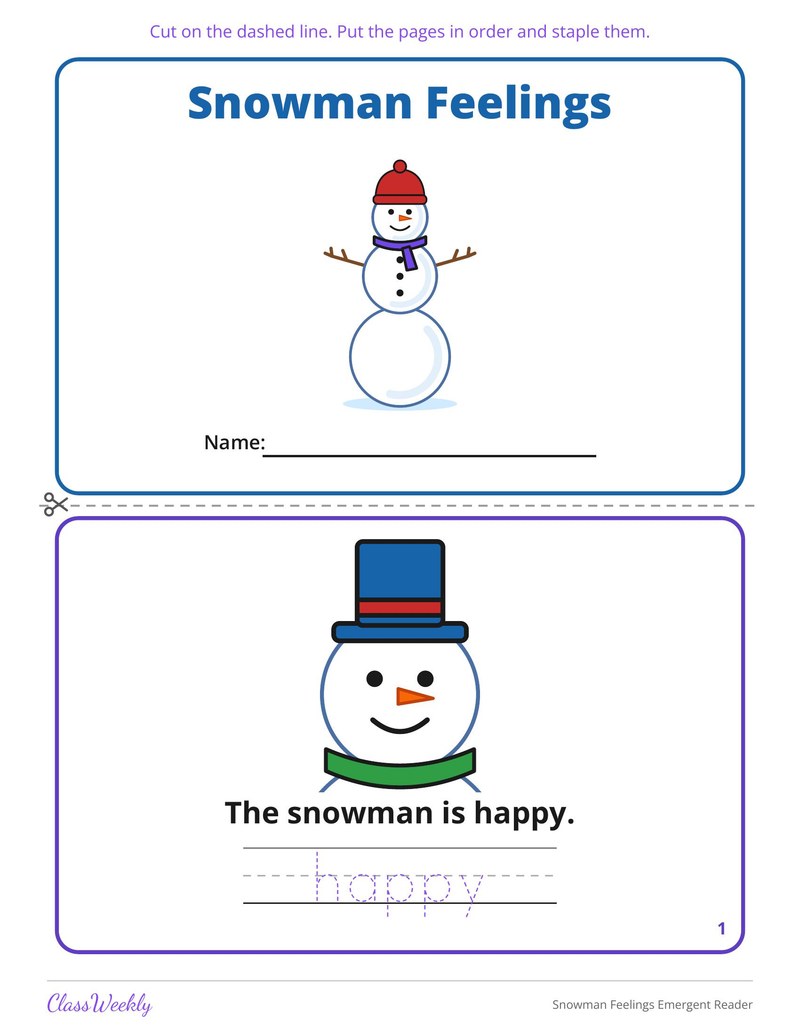 Snowman Feelings Emergent Reader - Page 2