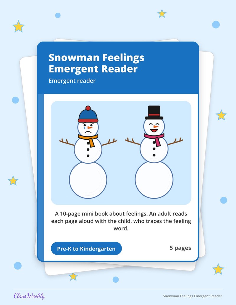 Snowman Feelings Emergent Reader - Page 1