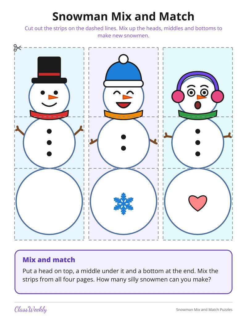 Snowman Mix and Match Puzzles - Page 2