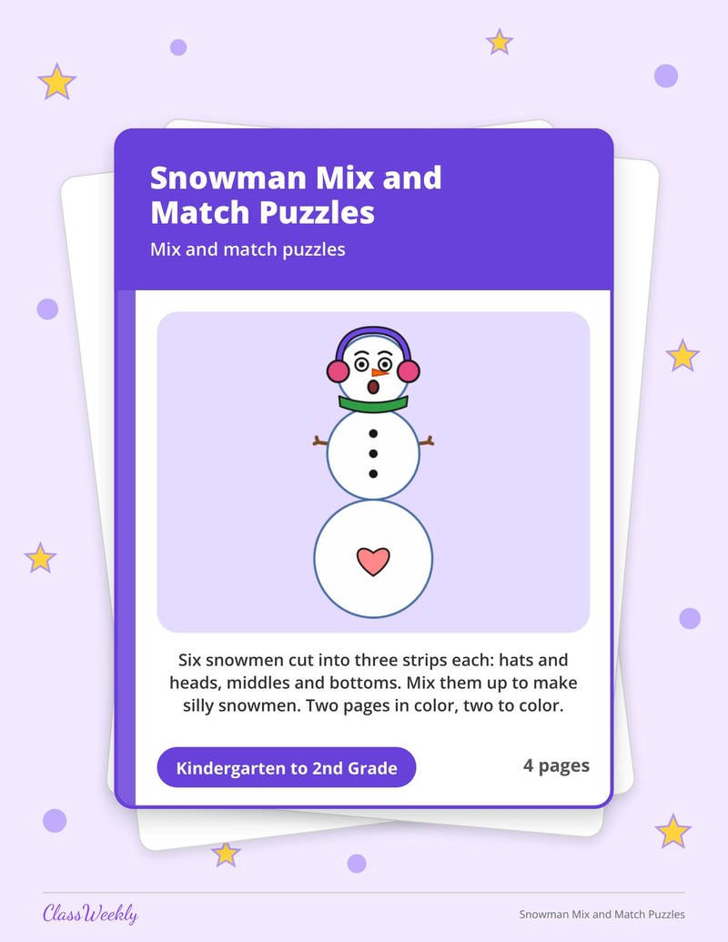 Snowman Mix and Match Puzzles - Page 1