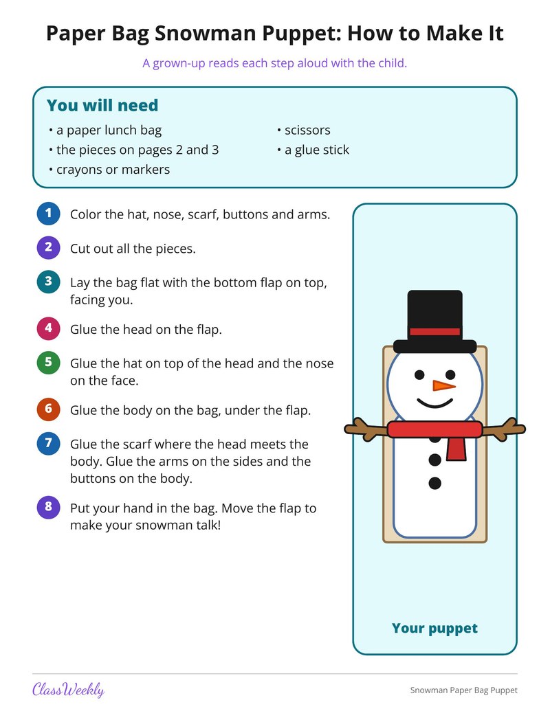 Snowman Paper Bag Puppet - Page 2