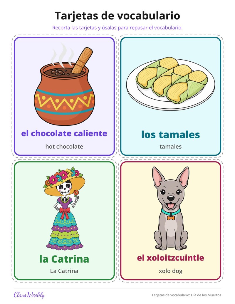 Tarjetas de vocabulario: Día de los Muertos