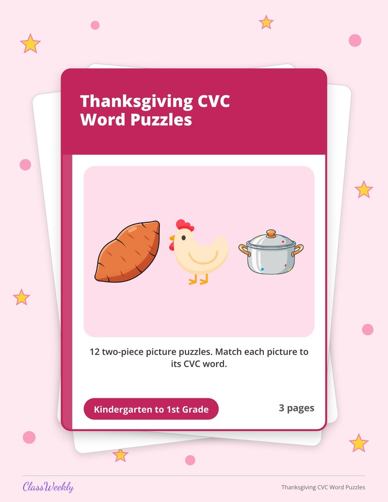 Thanksgiving CVC Word Puzzles - Page 1